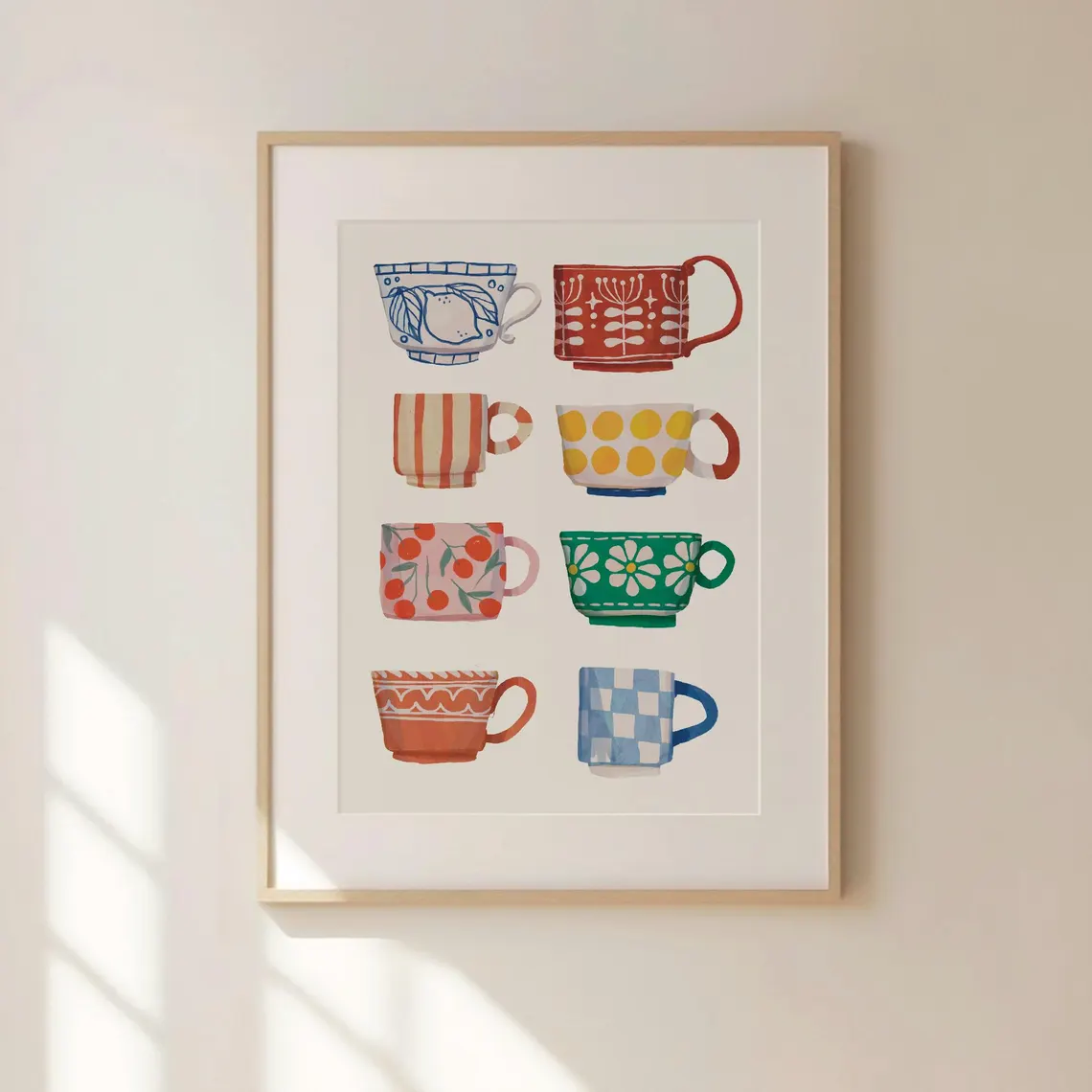 Coffee Tea Cups - Tea Cup Print, Breakfast poster, Coffee