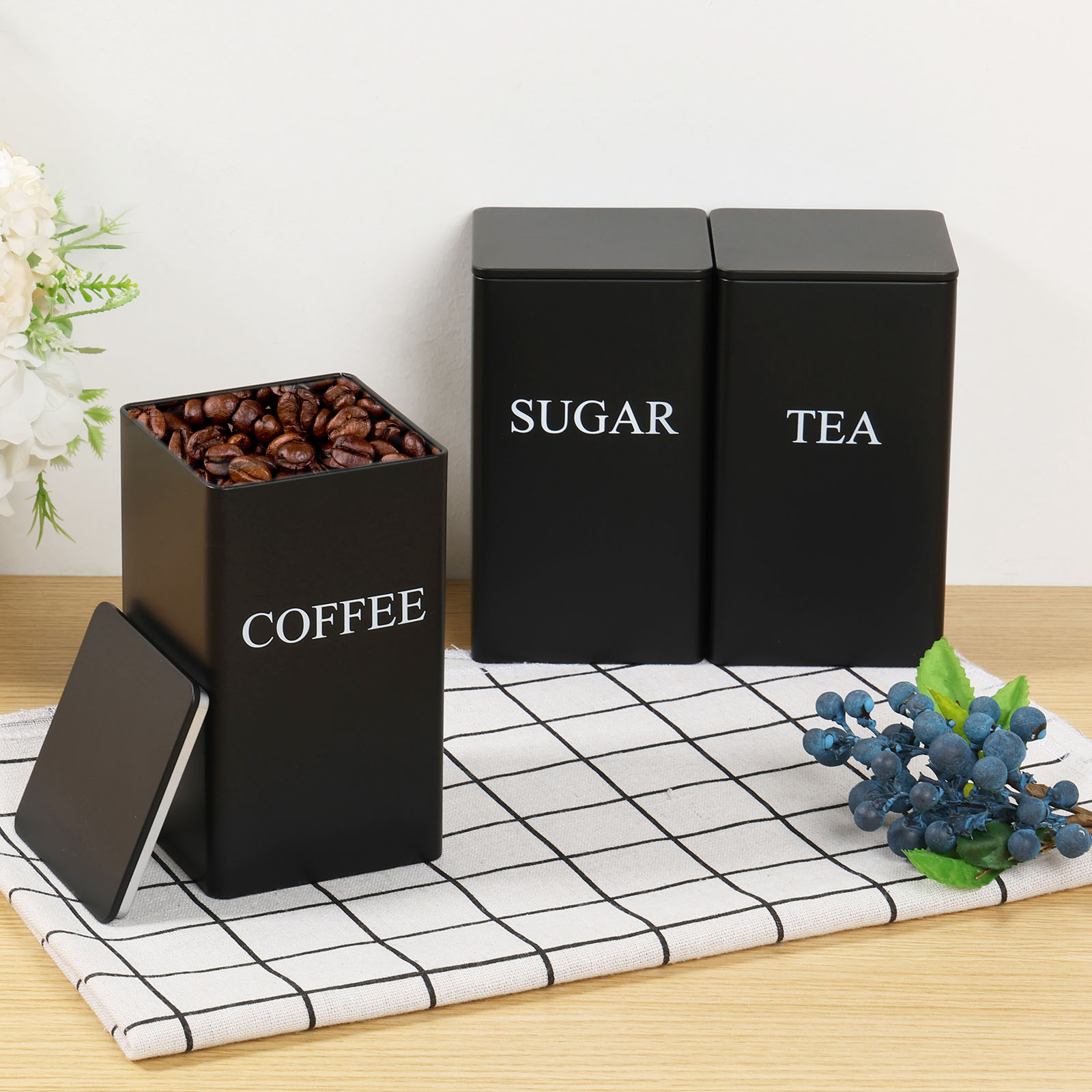 Coffee Tea Canister Set - 3Pcs Coffee Bean Storage Canisters Tea