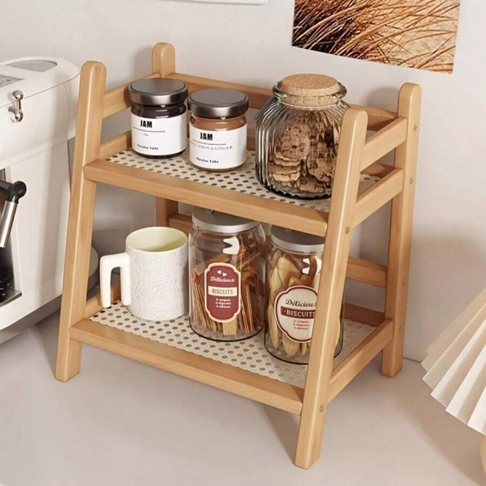 Coffee Tea Stand - 2-Tier Bamboo Countertop Storage Rack, Wooden