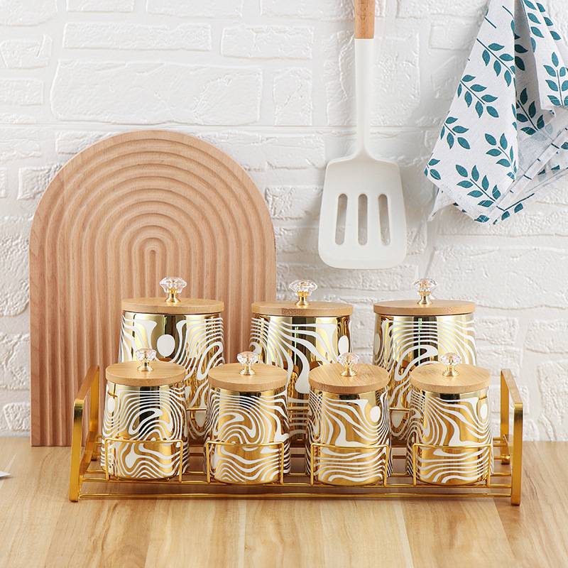 Coffee Tea Canister Set - Set of 7 Color Glazed Ceramic